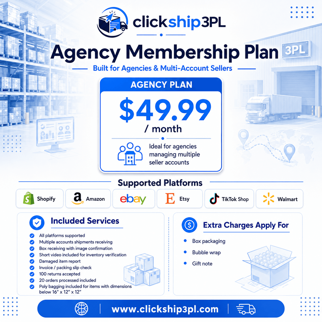 ClickShip 3PL agency membership plan rate card